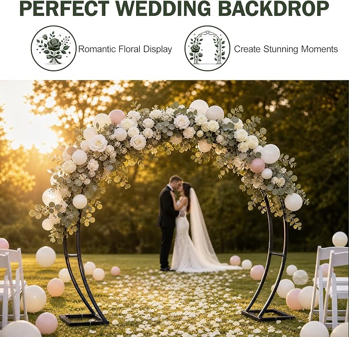 Round Garden Arch Trellis for Climbing Plants Outdoor, Metal Garden Arbor, Decorative Arch Frame for Garden, Events & Parties, Suitable for Backdrop and Balloon Decorations (Round)