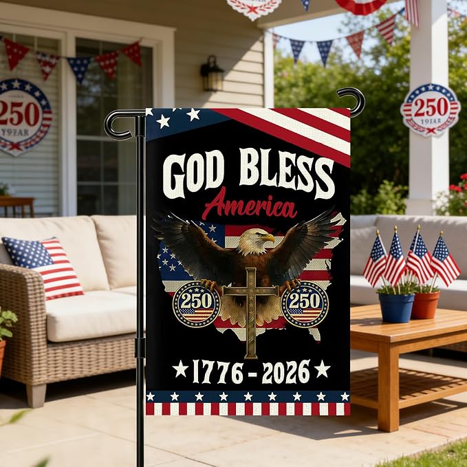 250 Anniversary Usa Garden Flags for Outside, 250 Anniversary USA Flag 1776-2026 God Bless America Commemorative Patriotic Banner with Eagle Design Yard Sign 4th of July Decorations Double-Sided Waterproof 250 Year American Flag 12x18 Inch