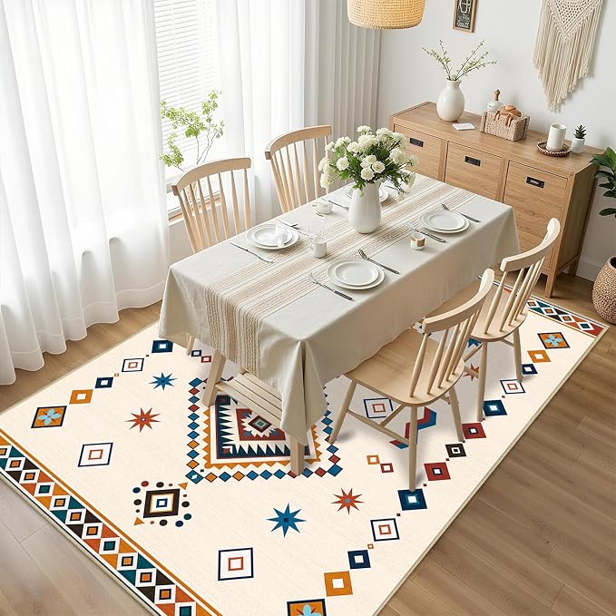 Moroccan 3x5 Area Rug for Bedroom Boho Geometric Western Tribal Rug Soft Southwestern Washable Rugs Non Slip Low Pile Carpet for Nursery Home Office