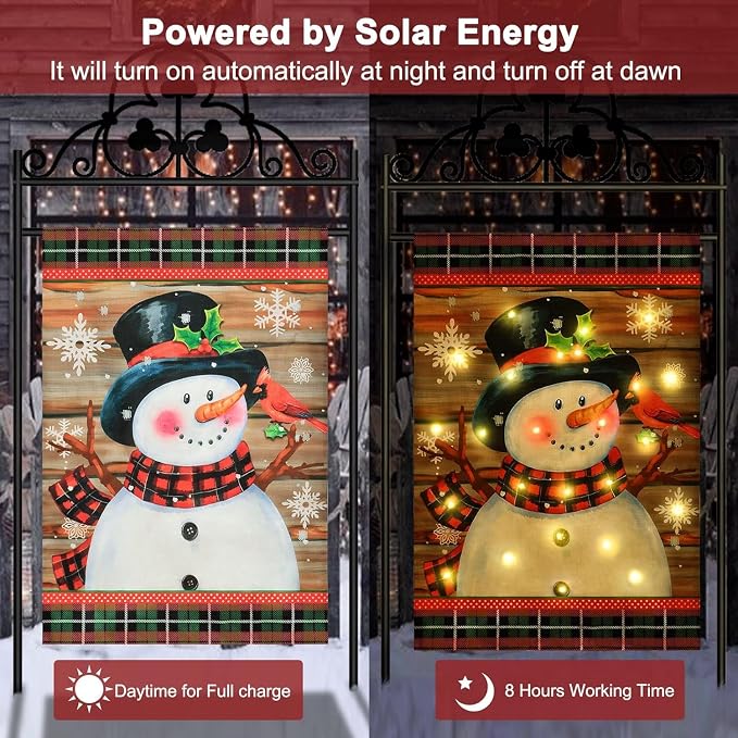 Lighted Christmas Garden Flag for Outside, Led Snowman Garden Flag, Winter Yard Flag 28x40 Double Sided for Outdoor Yard Porch Lawn Decoration