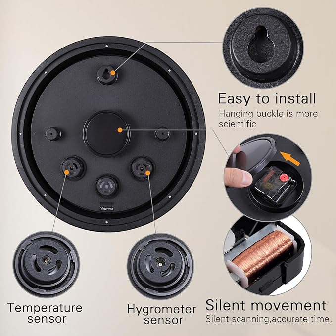 16 inch Outdoor Wall Clock, Plastic Waterproof Wall Clock with Temperature, Water Resistant Outdoor Clocks for Patio Garden