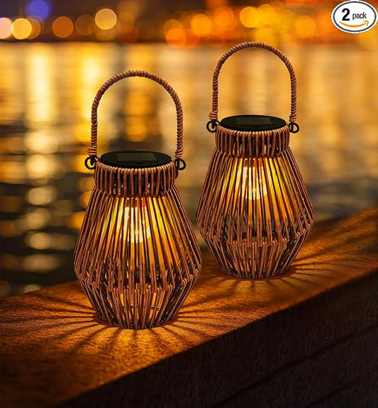 Solar Lanterns Outdoor Waterproof Rattan Solar Lights for Outside Garden Decor Mothers Day Gifts Hanging Lanterns Decoration Outside for Yard, Backyard, Patio Porch, Pathway