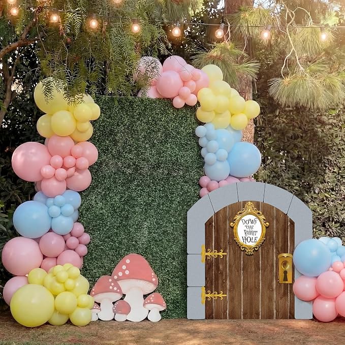 Preboun Wonderland Tea Party Decor Outdoor Down The Rabbit Hole Garden Decor Yard Sign Vintage Gold Oval Tea Party Decoration for Wonderland Birthday Baby Shower Lawn Garden(Door)