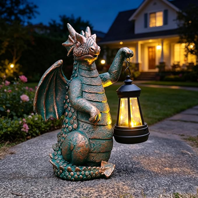 JOYBEE Dragon Solar Outdoor Garden Statue - Dragon Outdoor Figurie Lights - Yard Decorative Outdoor Statue Suitable for Patio, Balcony, Patio Decoration - Specially Customized Gift for Mom