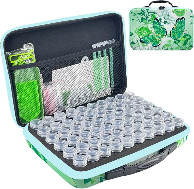 60 Slot Diamond Painting Storage Containers | Green 60-slot storage box with tools & accessories for diamond art