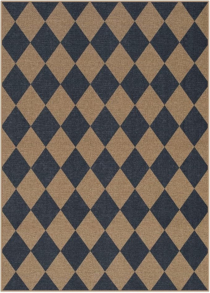 Lahome Colette Checkered Easy Jute Washable Rug, 5x7 Area Rugs for Living Room Nature Large Dining Room Carpet, Farmhouse Geometric Non Slip Indoor Outdoor Carpet for Office Bedroom Backyard Patio