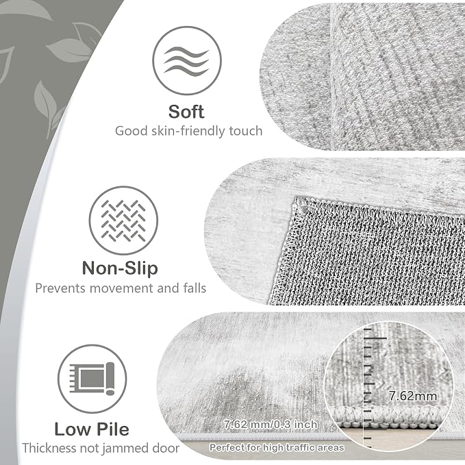 Area Rugs 5x7 Living Room: Washable Rug Modern Abstract Rugs Soft Non Slip Neutral Rug Stain Resistant Indoor Carpet for Bedroom Kitchen Dining Room Nursery Home Office Rugs(Grey,5'x7')