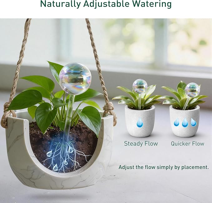 Soilagua Large Extra-Thick Clear Glass Plant Watering Globes, Rainbow Gradient Self Watering Devices for Indoor & Outdoor Plants, Automatic Waterer Spikes, Perfect for Daily or Vacation Use, 4-Pack