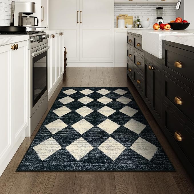 Lahome Zelie Moroccan Trellis Area Rug - 3x5 Washable Black Entry Rug Non Slip Living Room Mat, Distressed Lattice Soft Stain Resistance Indoor Throw Carpet for Front Door Foyer Bedroom Bathroom