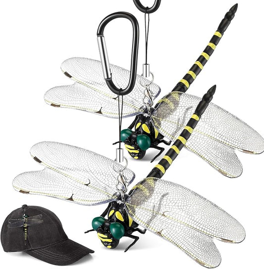 Qualirey Dragonfly Hat Clip Realistic Simulated Dragonfly with Hook Clip Attach to Backpack Hat for Indoor Yard Garden Plant Decor(Yellow,2pcs)