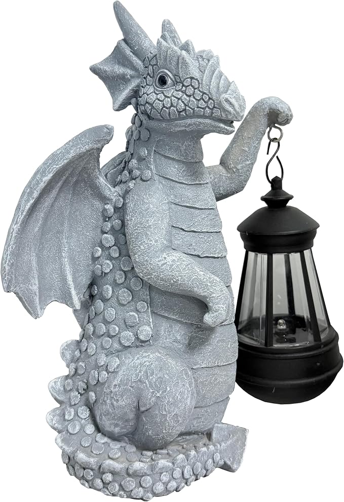 Solar Dragon Outdoor Statue, Dragon Figurine Light, Yard Decor for Patio | Solar Auto Lighting Weather Resistant Resin Wire-Free Outdoor Decor Ideal Gift Garden & Patio Ornament