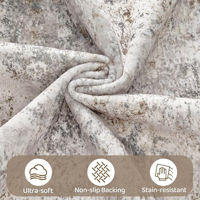 UERMEI 10x14 Area Rug Living Room Rugs Washable Neutral Brown Grey Carpet | Modern Abstract Non-Slip Soft Large Low Pile Floor Rugs for Bedroom Dining Room Home Office Indoor Decor