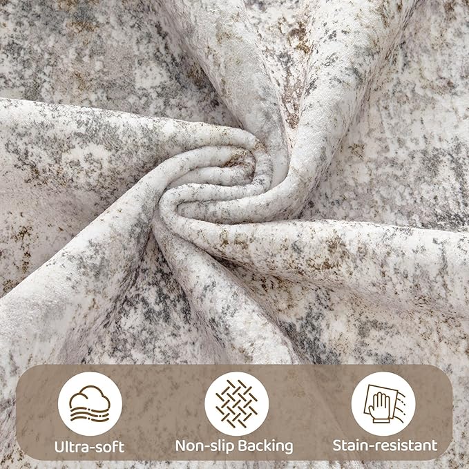 UERMEI 12x18 Area Rug Living Room Rugs Extra Large Brown Grey Carpet | Washable Neutral Modern Abstract Non-Slip Soft Low Pile Floor Rugs for Bedroom Dining Room Home Office Indoor Decor
