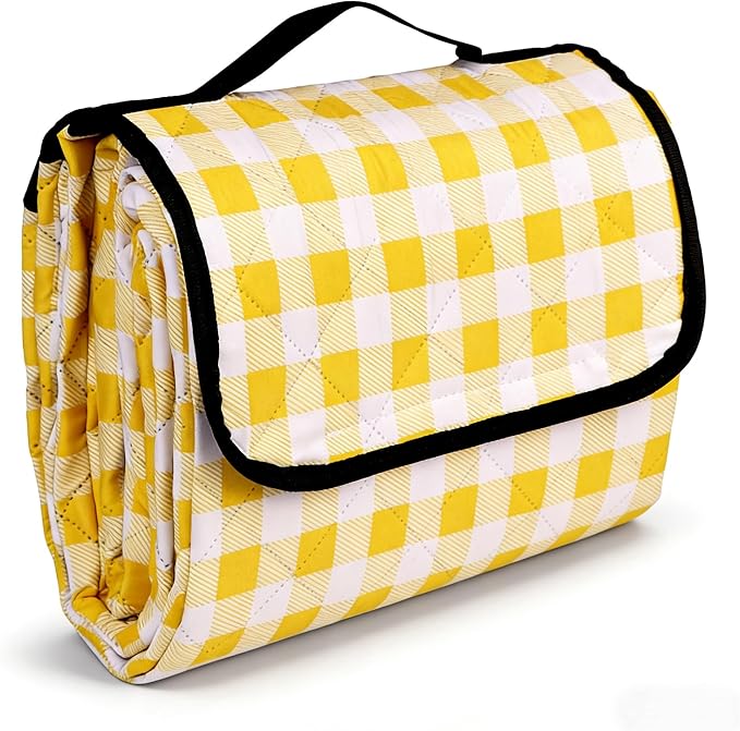 Wapodeai Outdoor Picnic Blanket, 60''x 80'' Waterproof Camping Blanket | Durable and Spacious, Foldable and Portable for Families, Perfect for Hiking/Beach/Park, and Nature Excursions(Yellow)