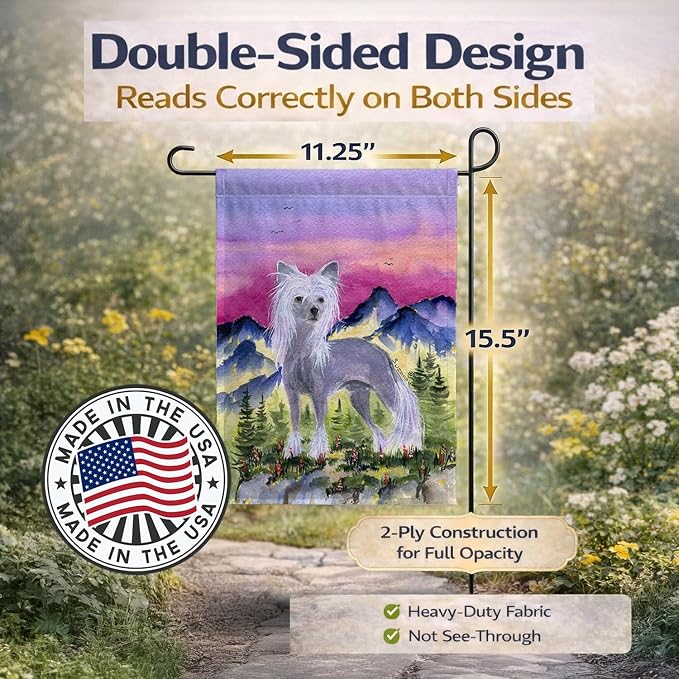 Caroline's Treasures SS8326GF Chinese Crested Garden Flag Mailbox Flag Decorative Yard Flag Banner Outside Patio Artwork Yard Flower Beds, Garden Size, Multicolor