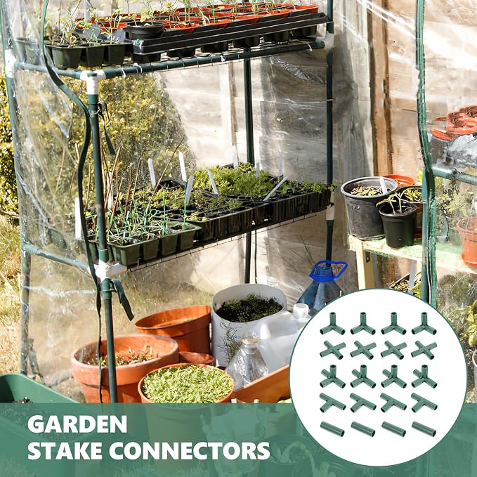 Yardwe 20Pcs 16mm Greenhouse Frame Connector, 5 Types Stable Gardening Pipe Fitting for Plant Support, Tomato Trellis Brackets, Joint for Stakes & Tubes