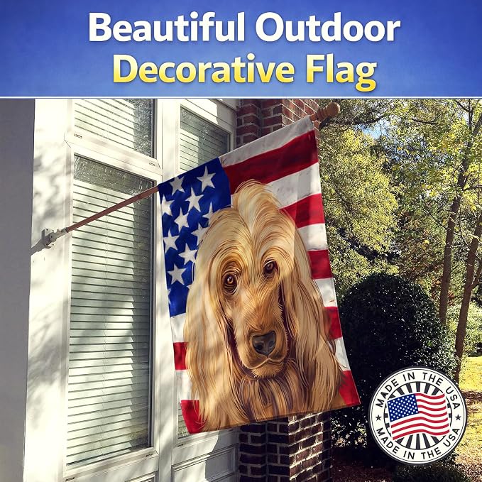 Caroline's Treasures CK6511CHF English Cocker Spaniel American Flag House Flag Large Porch Sleeve Pole Decorative Outside Yard Banner Artwork Wall Hanging, Polyester, House Size, Multicolor