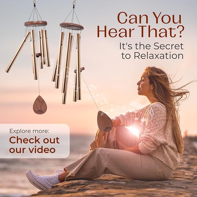 Gold Wind Chimes for Outside Deep Tone, 28 Inch Havasu Hand Tuned E Major Wind Chime, Adjustable Clapper, Aluminum Beech Wood Garden Patio Porch Decor, Memorial Housewarming Gift