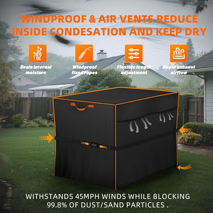 Waterproof Generator Cover 28x20x20 inch, Heavy Duty Cover & Windproof for Outdoor Generators 3000-5000 Watt, Black