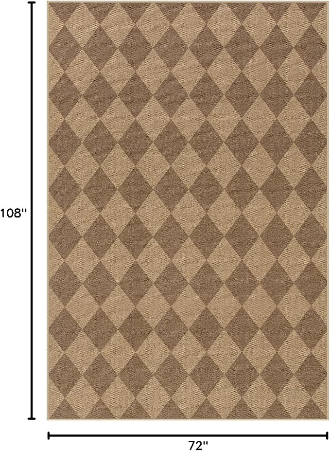 Lahome Colette Checkered Easy Jute 6x9 Rug, Large Rugs for Living Room Dining Room Farmhouse Indoor Outdoor Carpet, Checkerboard Washable Geometric Rug Non Slip Black Carpet for Office Backyard Patio