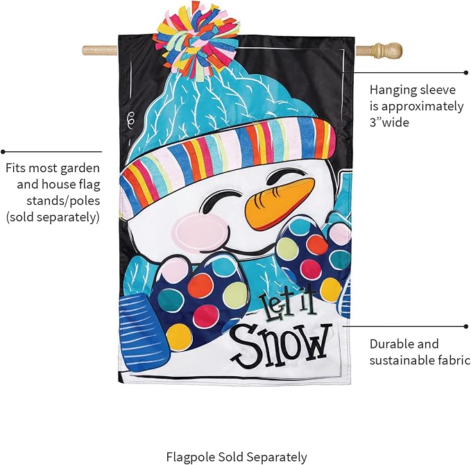 Evergreen Let It Snow-Man House Flags 28"x44" Double Sided, Welcome Garden Flags for Outside, Winter Yard Flags, Christmas Decorations for Home, Porch, Yard