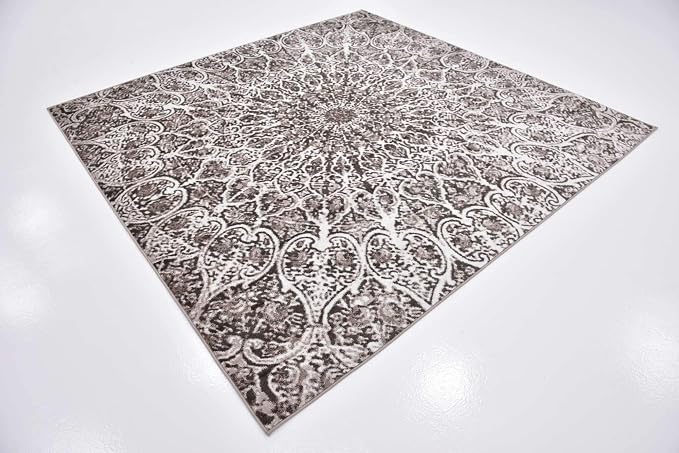Unique Loom Sofia Collection Area Rug - Grace (8' Square, Brown/ Ivory)