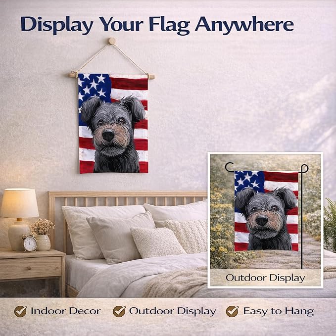 Caroline's Treasures CK6667GF PUMI Dog American Flag Garden Flag Mailbox Flag Decorative Yard Flag Banner Outside Patio Artwork Yard Flower Beds, Garden Size, Multicolor