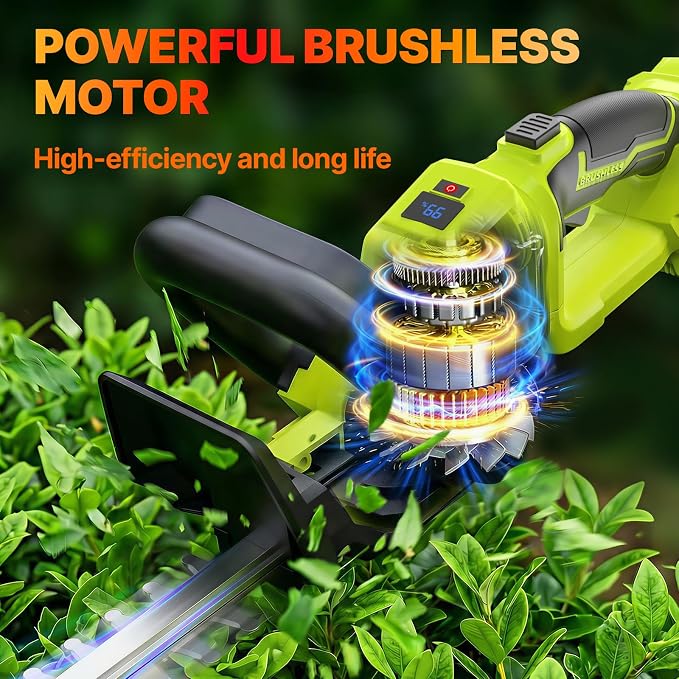 OGERY 20-Inch Brushless Cordless Hedge Trimmer with 2×3.0Ah Battery, 21V Electric Bush & Shrub Trimmer with Display, 2-Speed Control, 180° Rotatable Handle, Dual-Safety Switch for Garden Yard Care