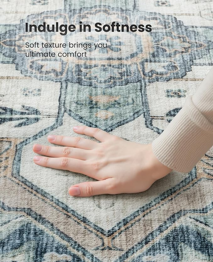 AMADA HOMEFURNISHING 2x6 Washable Runner Rug, Low-Profile Kitchen Rugs with Non-Slip Backing & Durable Edge Binding, Vintage Entryway Runner Rug for Bedroom & Hallway