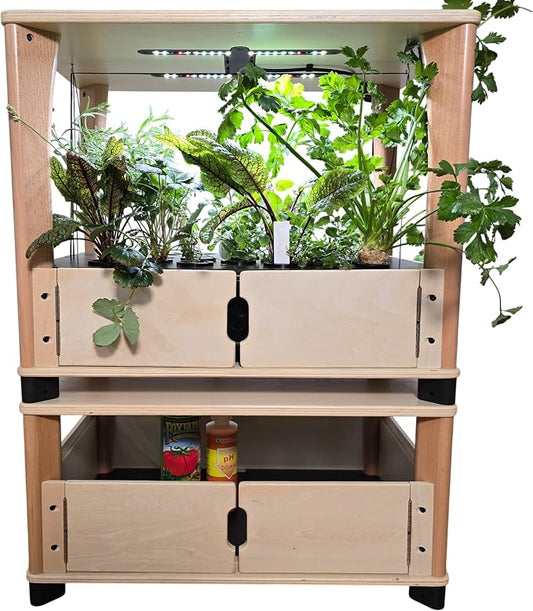 Hydroponics Growing System – Wooden Indoor Herb Garden Kit with LED Grow Light, 24 Starter Plants Included, Scalable to 96 Plants, No Subscriptions, Just Add Water