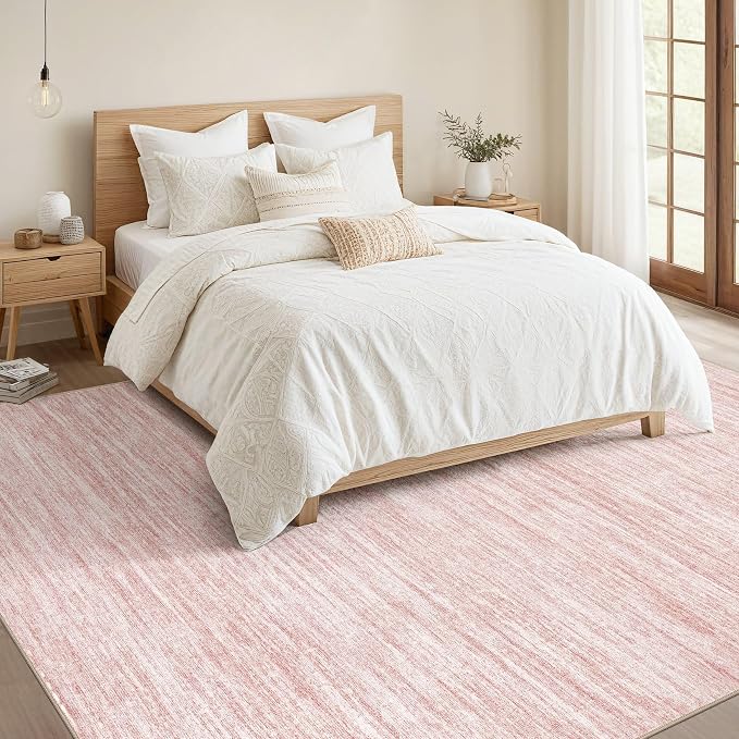 Nakagishi Boho 10x14 Area Rug Living Room Rugs Machine Washable Pink | Soft, Pet & Kid Friendly, Carpet for Living Room/Bedroom/Office/Kitchen/Nursery, Daily Home Decor Stain Resistant Moroccan