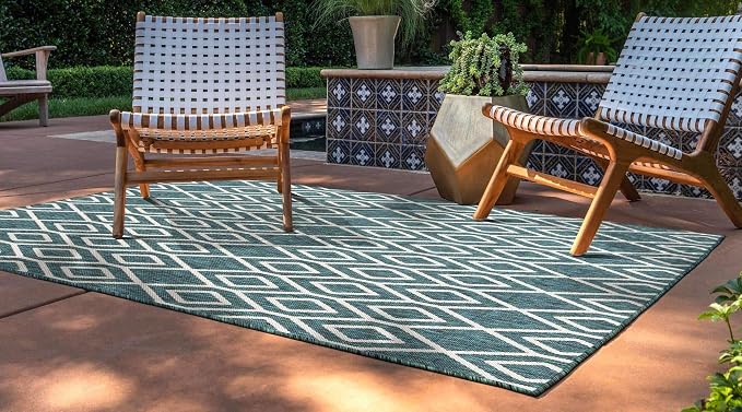 Jill Zarin Outdoor Collection Area Rug - Turks and Caicos (4' x 6' Rectangle Teal/Ivory)