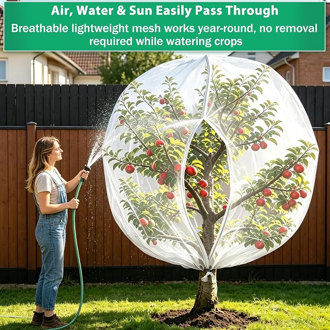 Bird Netting for Garden Protection, 2 Pack 7.21Ft x 5.9Ft Garden Netting | Fine Mesh with Zipper, Drawstring & Lock Buckle, Reusable Pest Barrier for Blueberry, Keeps Birds, Squirrels & Insects Away