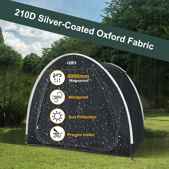 UNP Bike Storage Shed Tent, Portable Outdoor Bike Storage Tent with 210D Oxford Thick PU4000 Waterproof for 1/2/3/4 Bikes, Bike Covers Storage Shed for Bicycles, Lawn Mower, Garden Tools