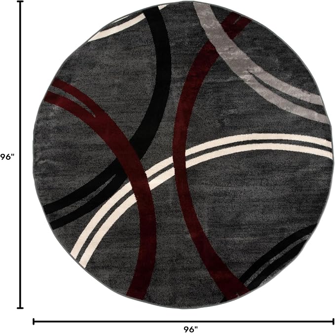 Rugshop Wavy Circles Modern Non-Shedding Living Room Round Rug Red 8' | Round, Bedroom, Dining Room, Home Office, Kitchen, Entryway, Hallway, Nursery, Kids Room, Guest Room, High Traffic Area