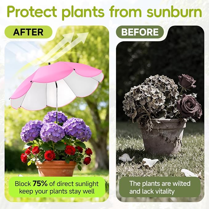 4 Pack Plant Shade Umbrellas for Outdoor Plants,23.6" Garden Umbrella Sun Shade for Garden Beds Potted Plants, Adjustable Angle Plant Shade Cover Umbrellas