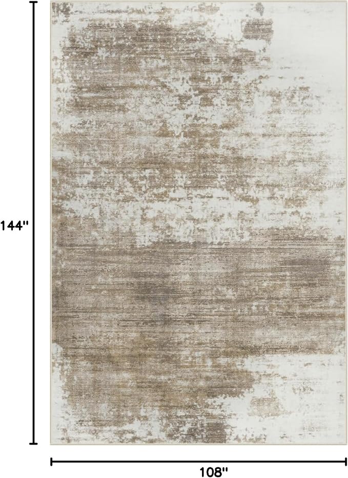 9x12 Area Rugs for Living Room: Washable Abstract Brown White Carpet | Non-slip TPE backing makes this washable soft low-pile rug safe & durable, Pet-friendly decor for dining room,nursery,office