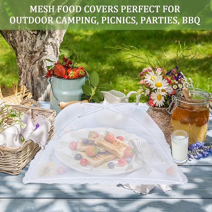 6 Pack Food Tents/Food Covers for Outdoor Mesh Screen Include 6 Standard (17"X 17") Collapsible and Reusable Mesh Food Covers for Outside, Picnic Accessories, BBQ