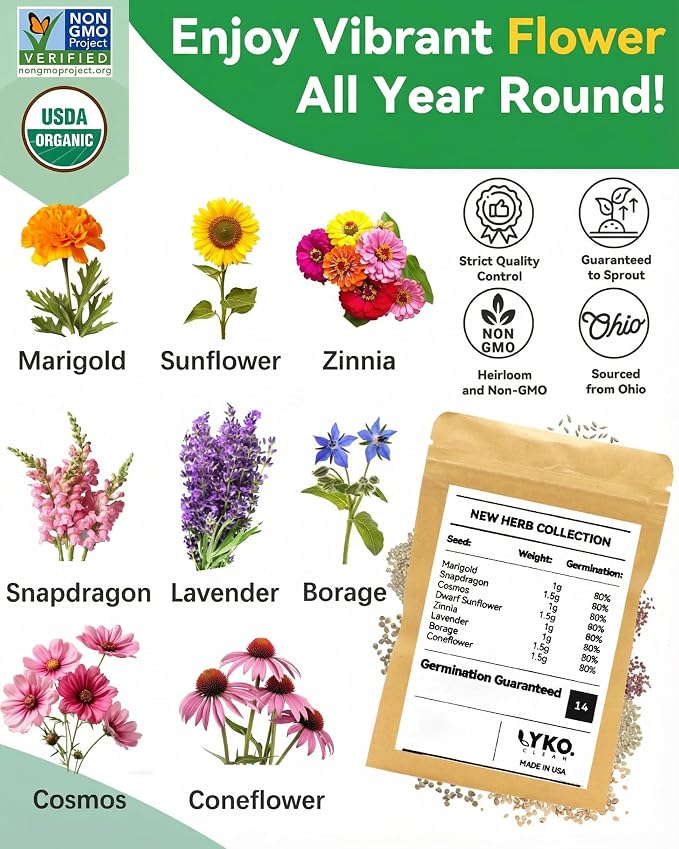 Vibrant Flower Seed Pod Kit Compatible with Gardencube, idoo,Ahopegarden Hydroponics Growing System with Marigold,Snapdragon,Cosmos,Sunflower,Zinnia,Lavender,Borage,Coneflower(8-Pod)