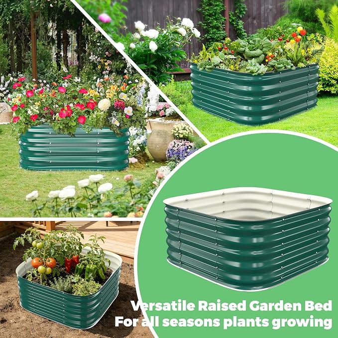 Green Painted Galvanized Raised Garden Bed,Garden Planter Bed Outdoor, Heavy Duty Rustproof Steel Raised Bed Kit for Gardening Vegetables Fruits Flowers Grow (Green, 2.3x2.3x1.5ft)