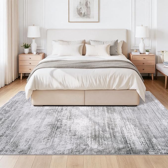 Tosuoka 5x7 Area Rugs for Living Room, Washable Gray Abstract Rug | Bedroom Rug, Ultra Soft, Non-Slip, Low-Pile, Modern, Large, Grey Indoor Carpet for Nursery Dining Room Office Home