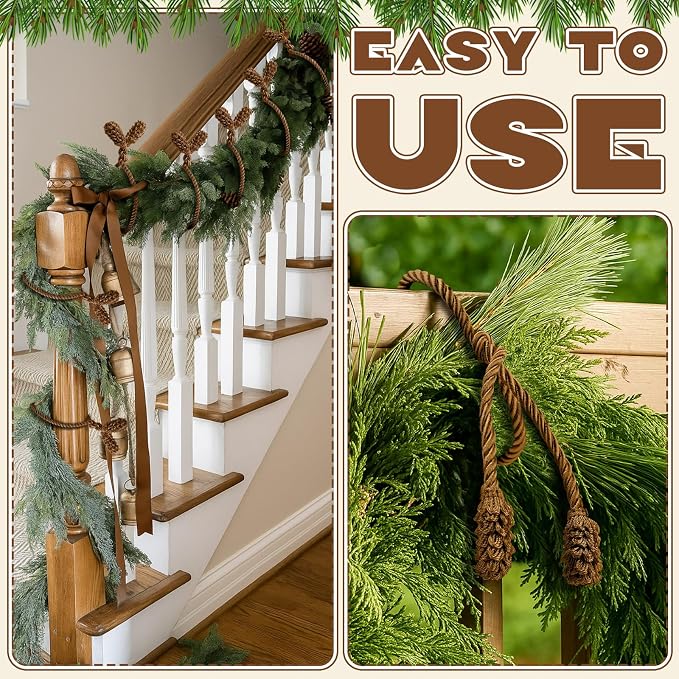 Riakrum 30 Pcs Christmas 20 Inches and 16 Inches Set Decorative Garland Twist Ties Garland Decor for Xmas Holiday Lights Bannisters Stairways Railings (Brown)
