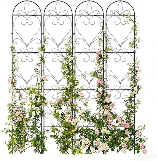 4PCS Metal Garden Trellis for Climbing Plants Outdoor, Heavy-Duty Cucumber Tomato Trellis for Raised Garden Bed, Decorative Wrought Iron Trellis Arch for Wedding Party Decor