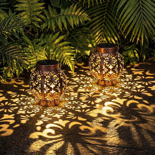 Edenseelake 2 Pack Solar Hanging Lanterns Outdoor Waterproof Flower Lights, Metal Decorative LED Lantern for Garden, Patio, Porch, Yard, Lawn, Bronze
