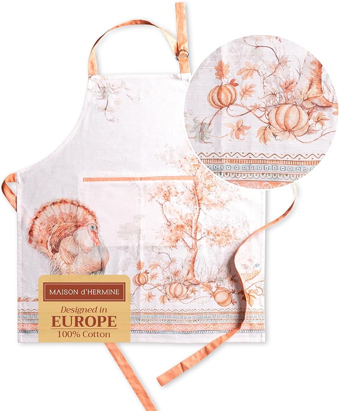Maison d' Hermine Aprons for women with Pocket 100% Cotton (27.50"x31.50") | Adjustable Neck Strap & long ties Apron Men Chef Wedding Cooking Gardening Server Maid