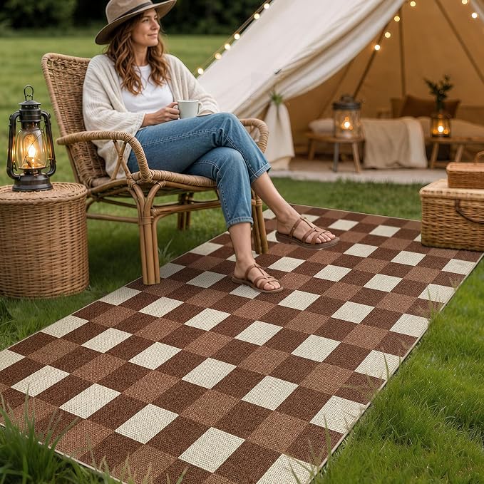 UERMEI 3x5 Outdoor Jute Area Rug Patio Farmhouse Brown | Indoor Outdoor Washable Non Slip Pet Friendly Carpet for Door Mat Area Rug for Patio Bedroom Living Room Kitchen Porch
