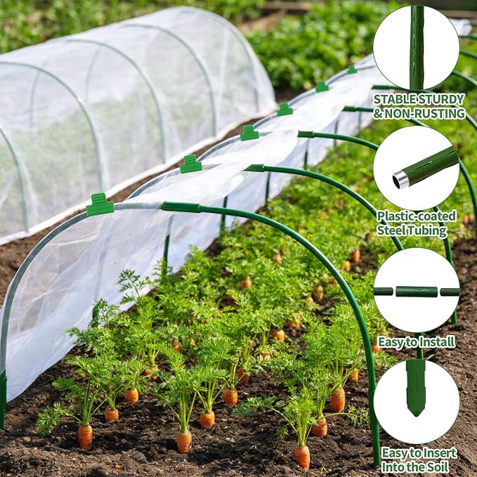 Garden Netting Kit for Raised Bed, 8X20FT Ultra Fine Mesh Netting with 6 Sets Garden Hoops & 18pcs Clips, Reusable Bird Netting for Garden Protection