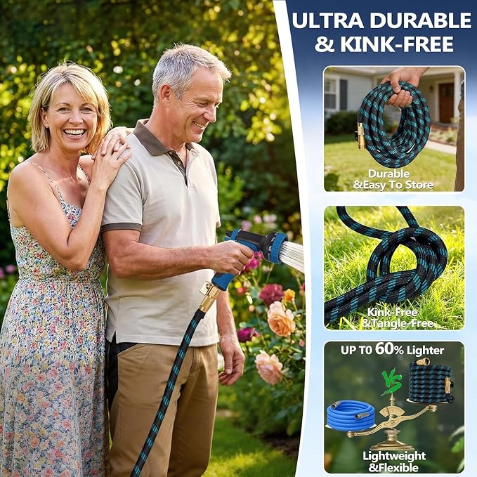 75 ft Flexible Garden Hose - 2026 Upgraded Heavy Duty Water Hoses with 3/4''Solid Fittings,Lightweight,No Kink & Tangle,Puncture Proof Garden Hoses pipe for Yard, Outdoors, Rv