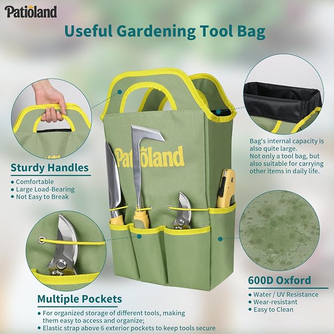 Green Garden Tool Sets 26-Piece, Ergonomic Gardening Hand Tools Kit with Non-Slip Rubber Grip, Garden Handbag, Kneeling Pad, Repotting Mat for Indoor Plants&15 Plant Tags, Garden Gifts for Women Men