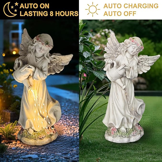 Solar Angel Statue for Outdoor Garden Decor, 10.6 INCH Outside Angel Sprinkles Water Sculptures Ornaments for Balcony, Garden, Patio, Yard, Lawn, Birthday Gifts for Women Mom Grandma